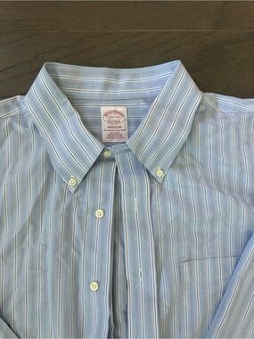 Brooks Brothers Light Blue and White Vertical Stripe Dress Shirt